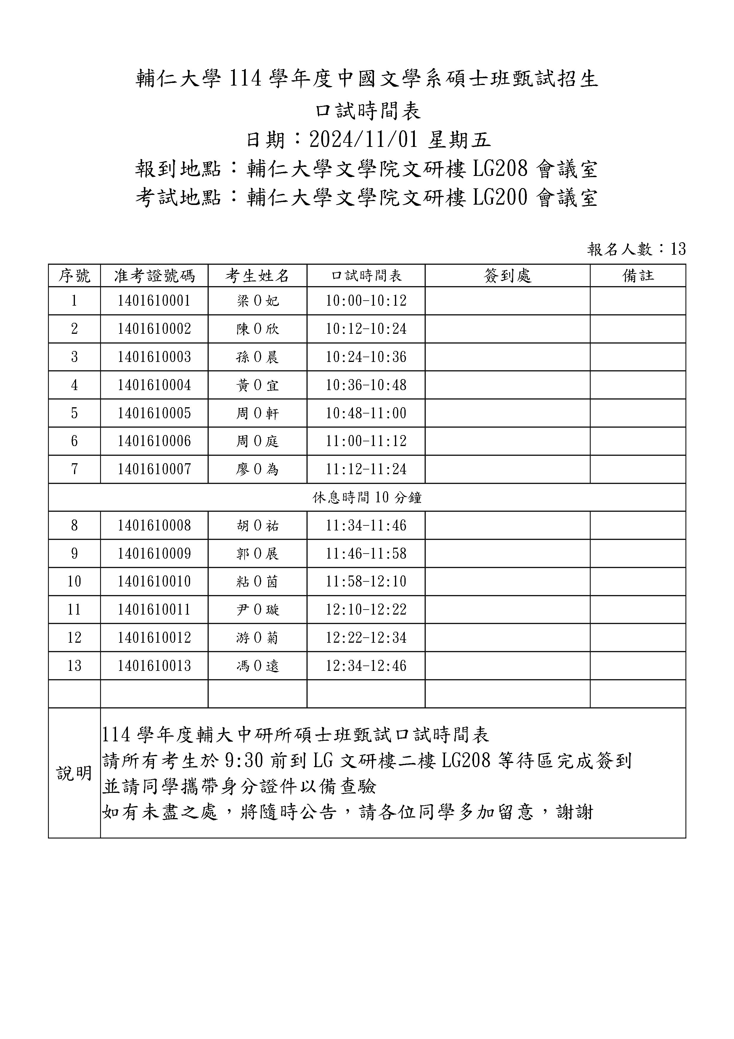 113碩班入學考資料審查成績 口試時間表.doc